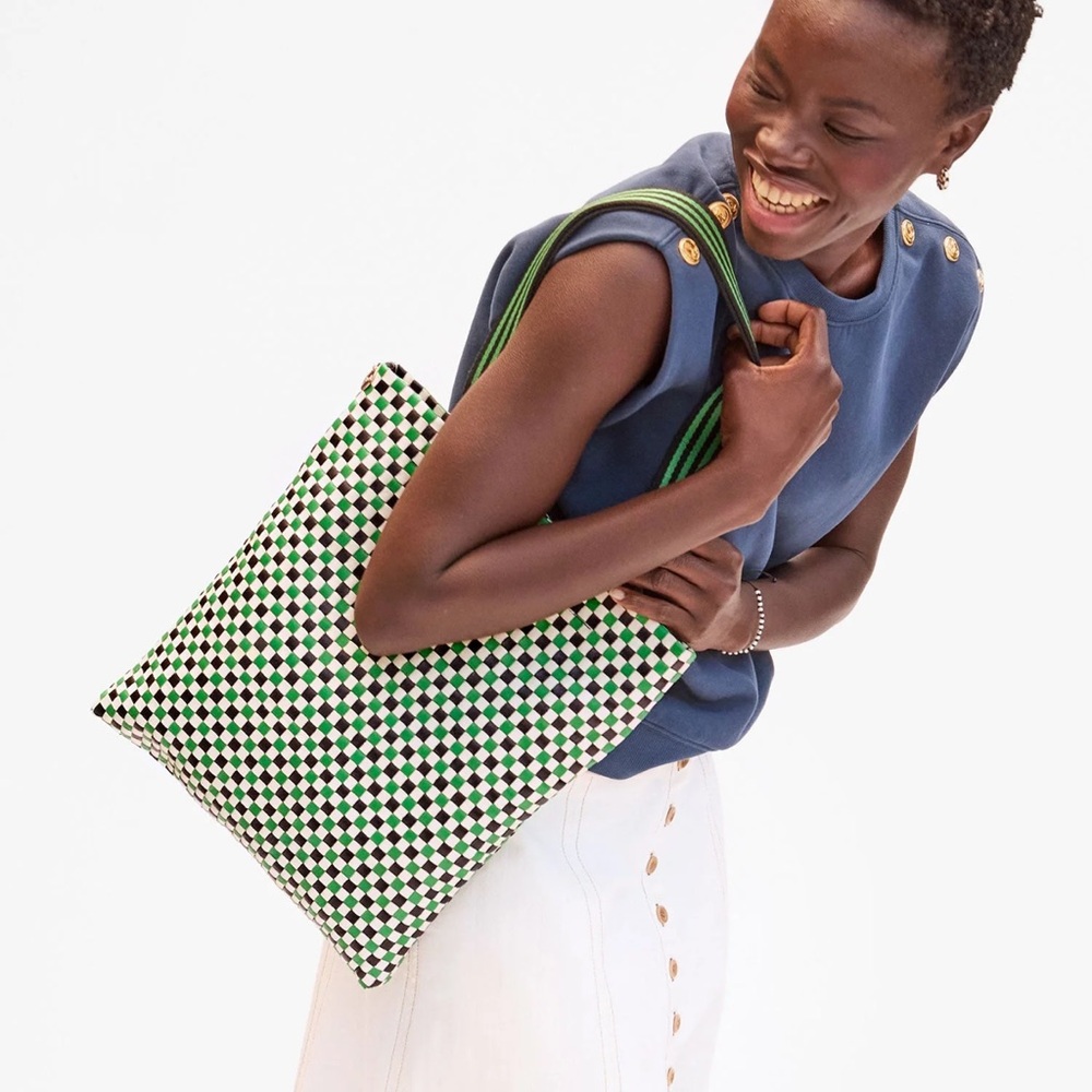 Clare. V Stylish Green and Black Checkered Tote - Picture 2 of 4